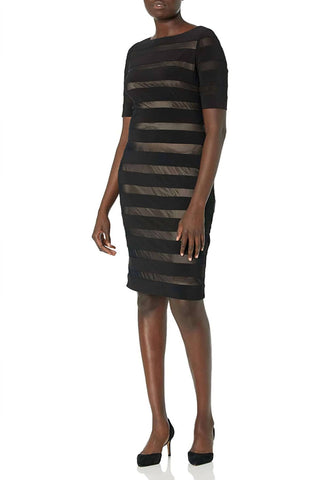 Adrianna Papell - Short Sleeve Jersey Mesh Dress