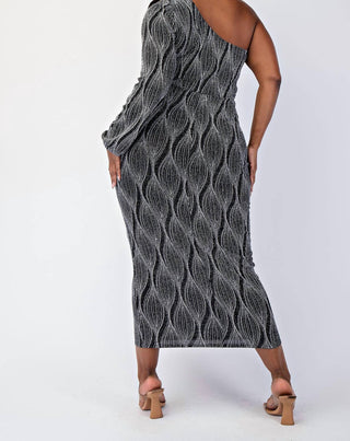 The Curve La - Plus Size Glitter Knit One Shoulder Dress With Cutout