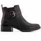 Andrea - Women's Leather Booties With Elastic Side and Buckle