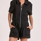 Elan - Short Sleeve Collared Sweatsuit Romper