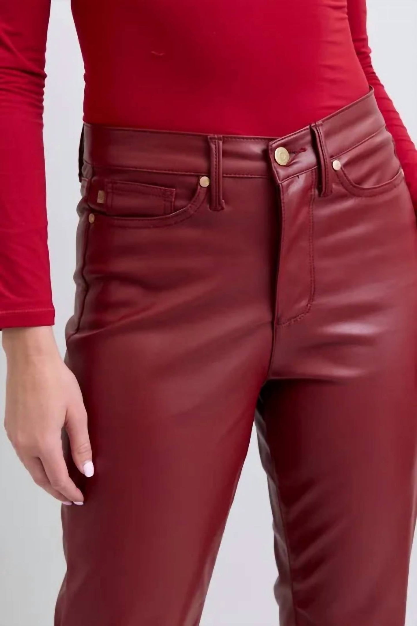 Trendsi - Women's Judy Blue Full Size High Waist Tummy Control Faux Leather Straight Pants Plus Size