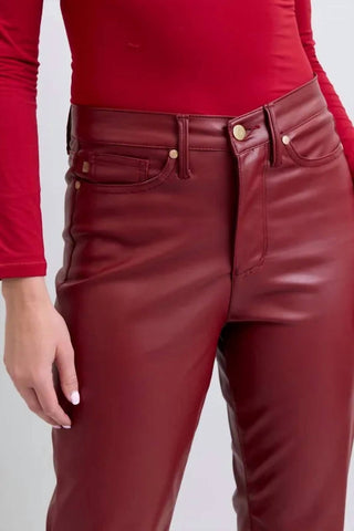 Trendsi - Women's Judy Blue Full Size High Waist Tummy Control Faux Leather Straight Pants Plus Size