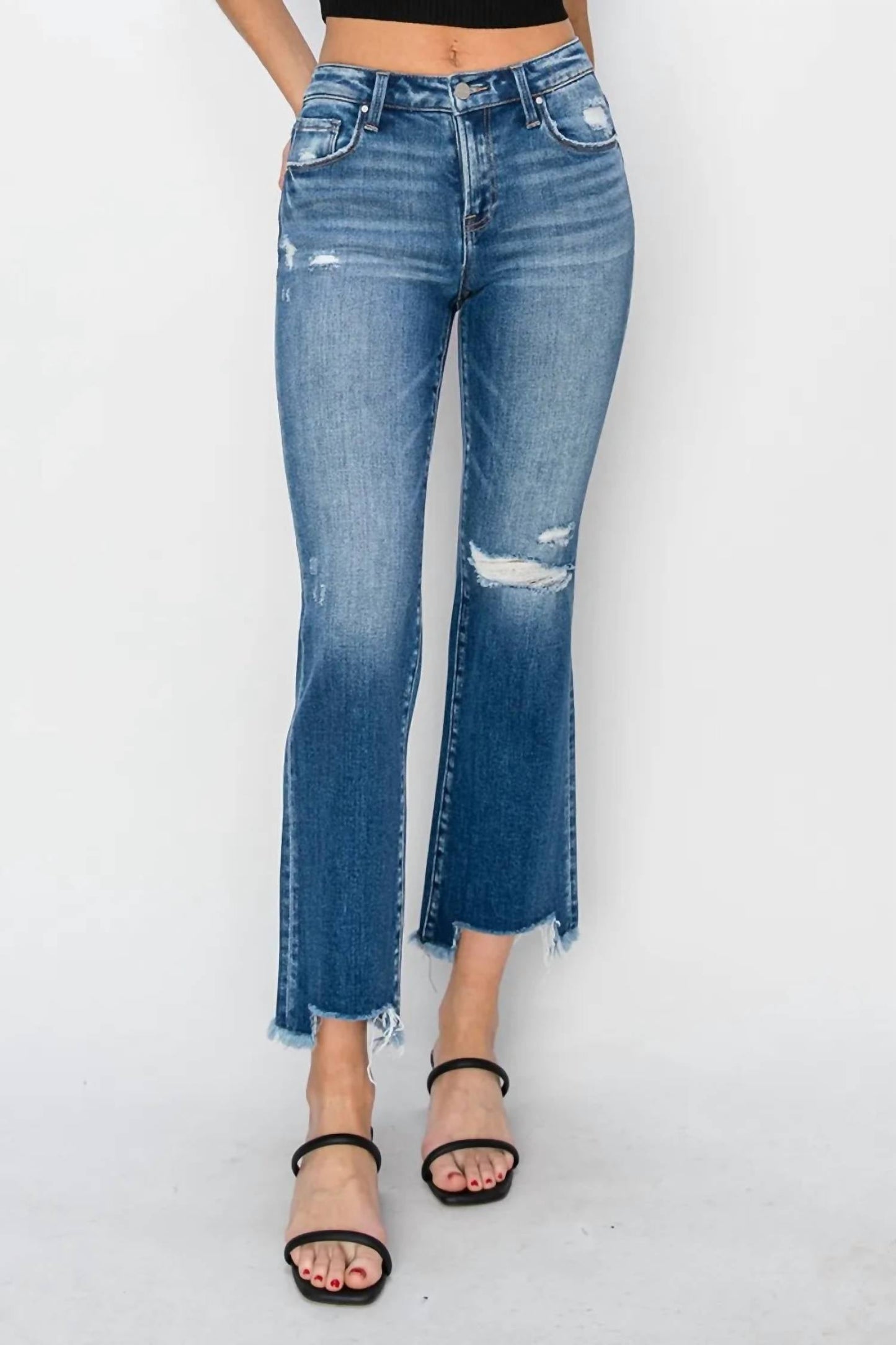 Risen - Full Size Frayed Step Hem Ankle Straight Jeans