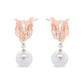 14K Rose Gold 1/6 Cttw Round Diamond and 8mm Round Pearl Floral Drop Stud Earrings (H-I Color, I1-I2 Clarity)
