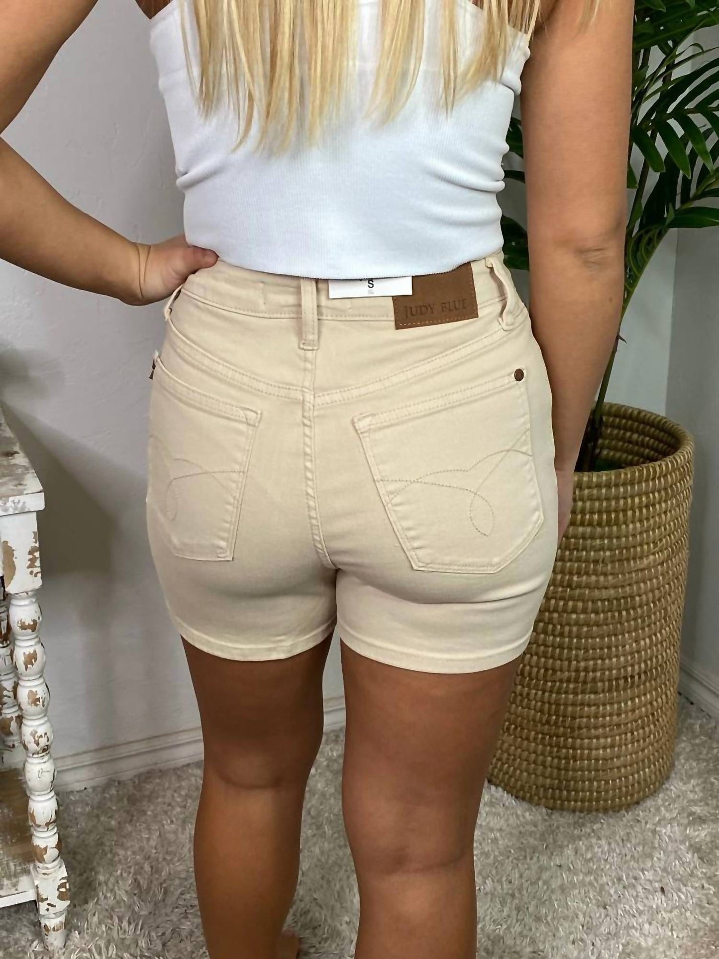 Judy Blue - High Waist Bone Shorts With Pocket Embroidery