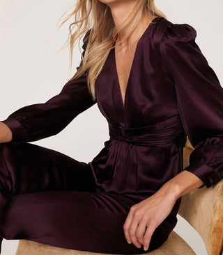 Mac Duggal - Macacão com decote em V profundo e manga bufante com torção frontal