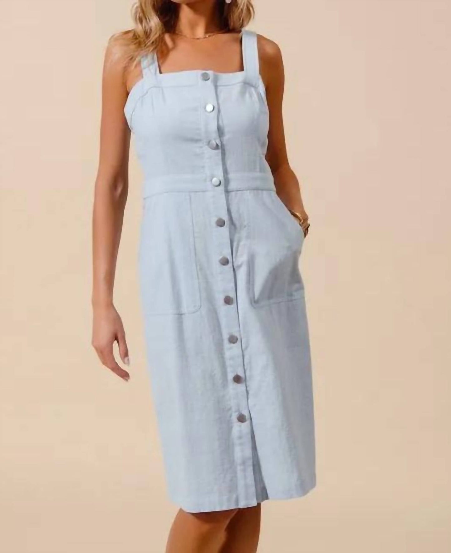 Trendsi - So Me Button Down Pocket Front Pinafore Dress