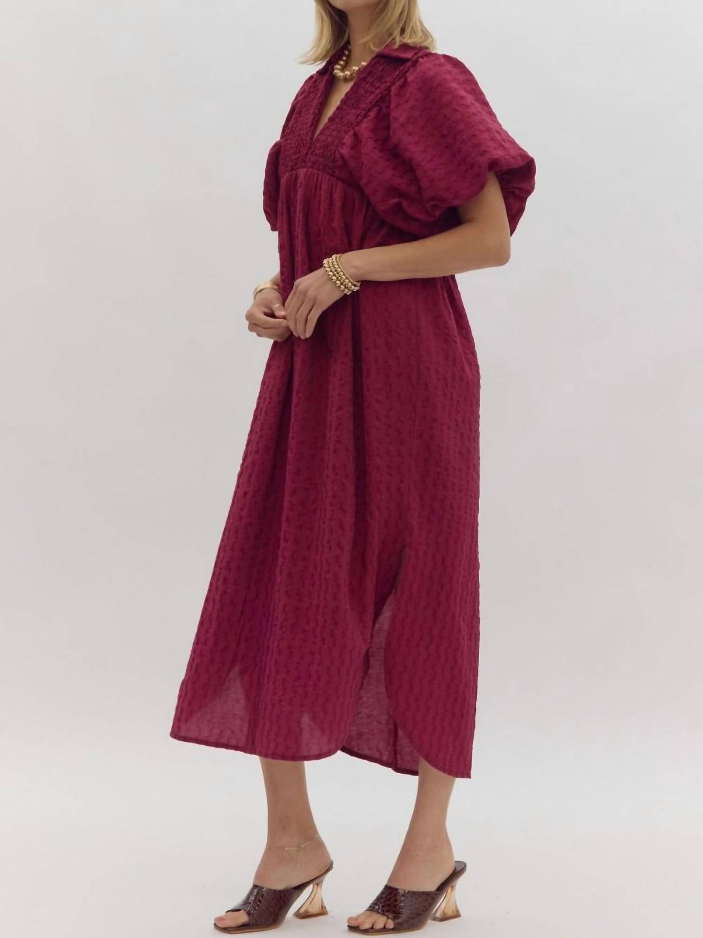 Entro - Bubble Sleeve Midi Dress