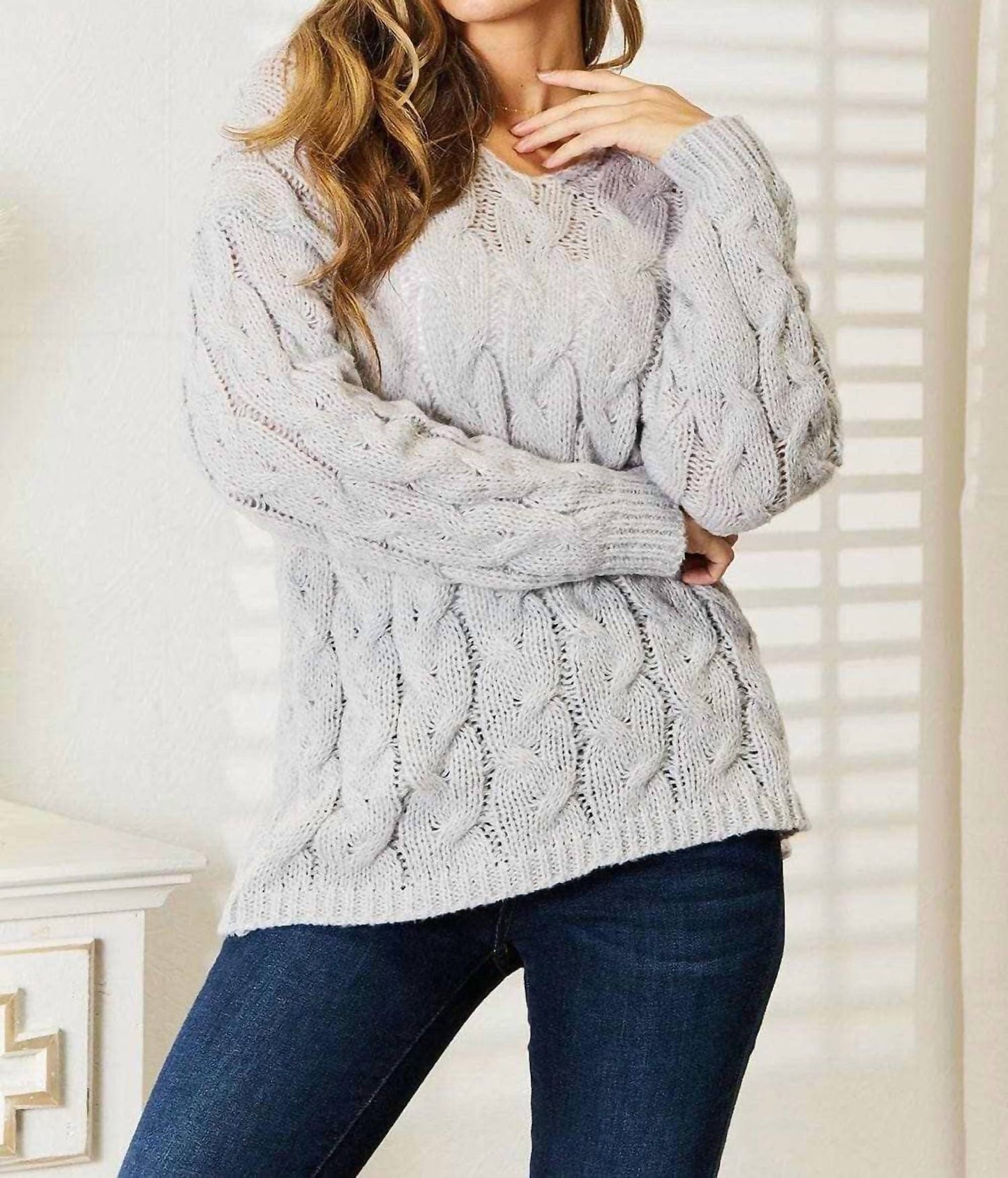 Double Take - Snug Cable-knit Hooded Pullover