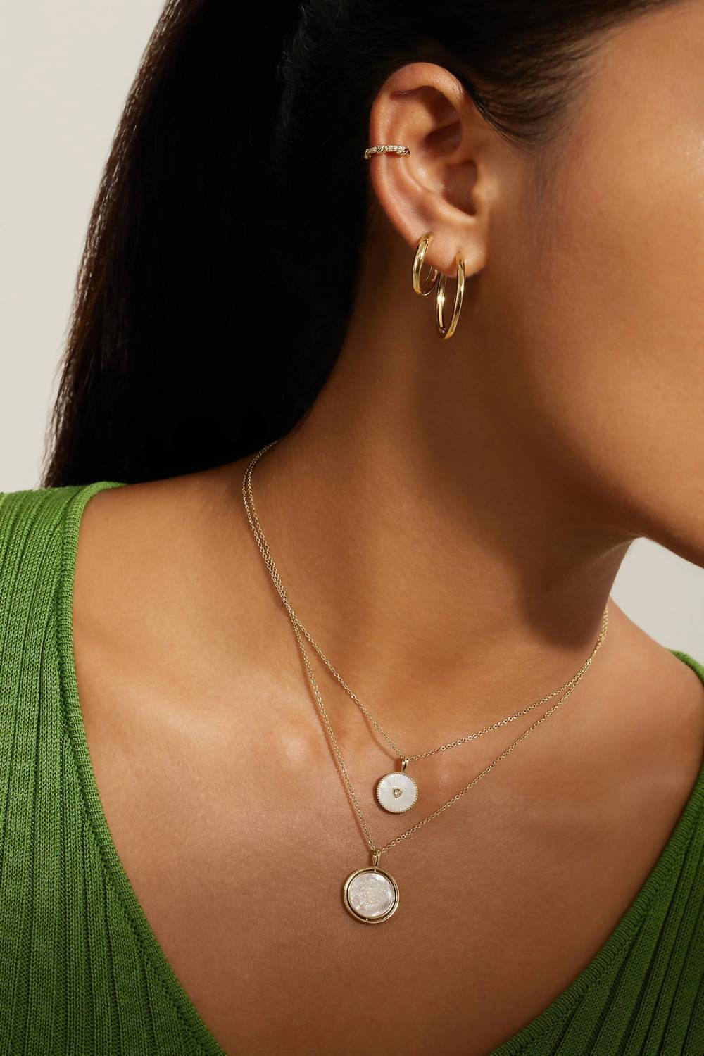 Eklexic - Women's Mother Of Pearl Pendant With Cubic Zirconia Center Stone Necklace