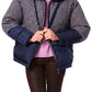 Bernardo Heavy Mixed Media Water Resistant Puffer Jacket in Navy Blue, Size Large