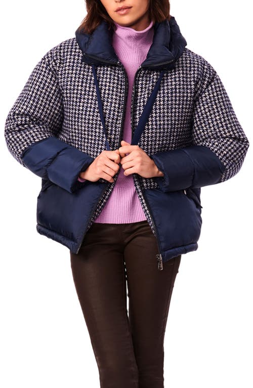Bernardo Heavy Mixed Media Water Resistant Puffer Jacket in Navy Blue, Size Large