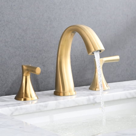 BATHLET Brushed Gold Widespread Bathroom Sink Faucet with Drain Assembly