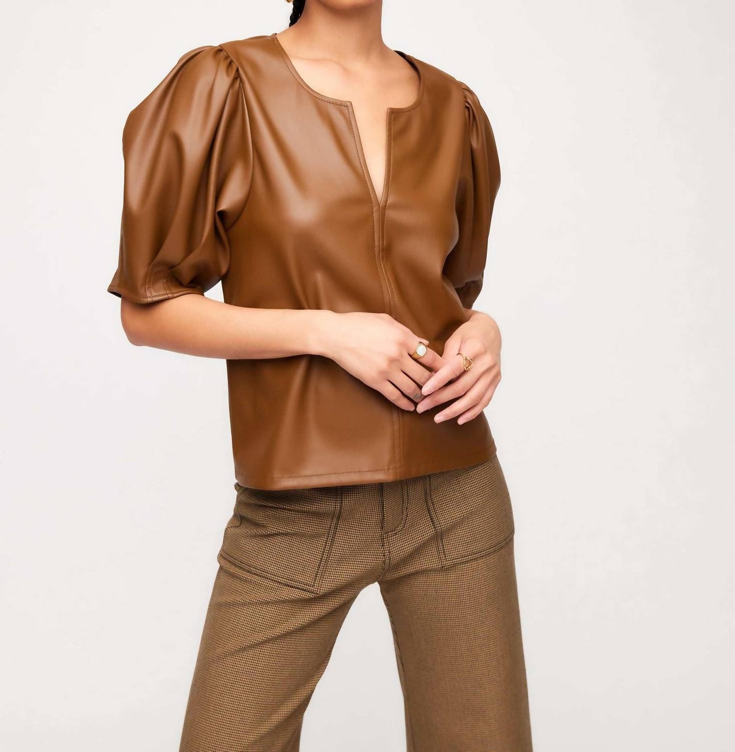 Fifteen Twenty - Poof Faux Leather Blouse