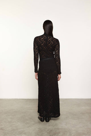 Enza Costa - Blusa cropped de gola alta, mangas compridas e renda franzida