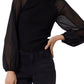 French Connection Melody Mixed Media Mock Neck Sweater in Black, Size X-Large