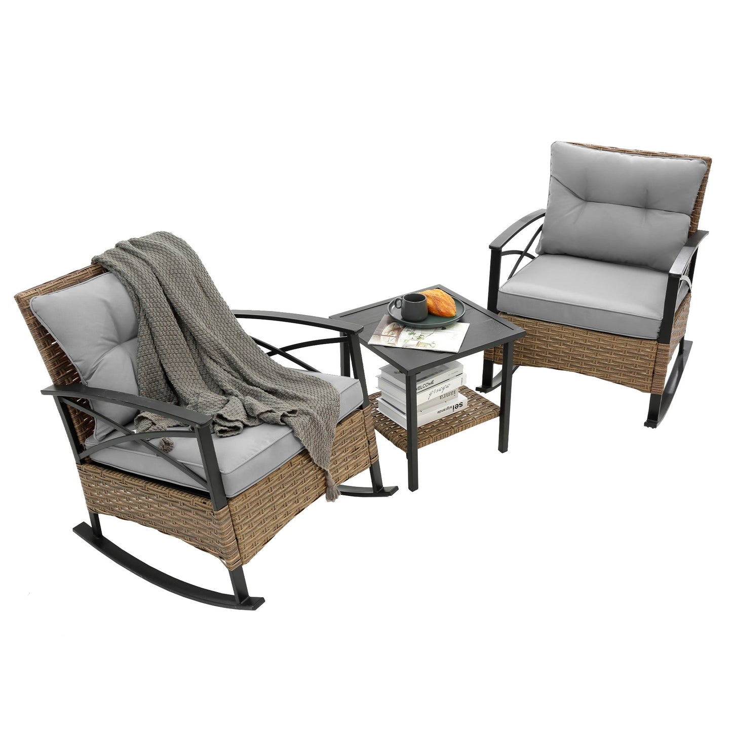 3pcs Rocking Rattan Set - Grey