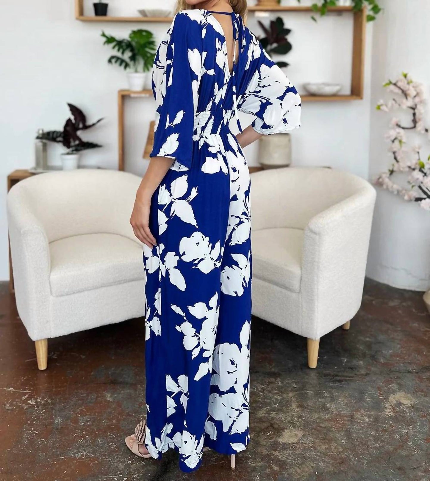 Double Take - Full Size Printed Tie Back Wide Leg Jumpsuit