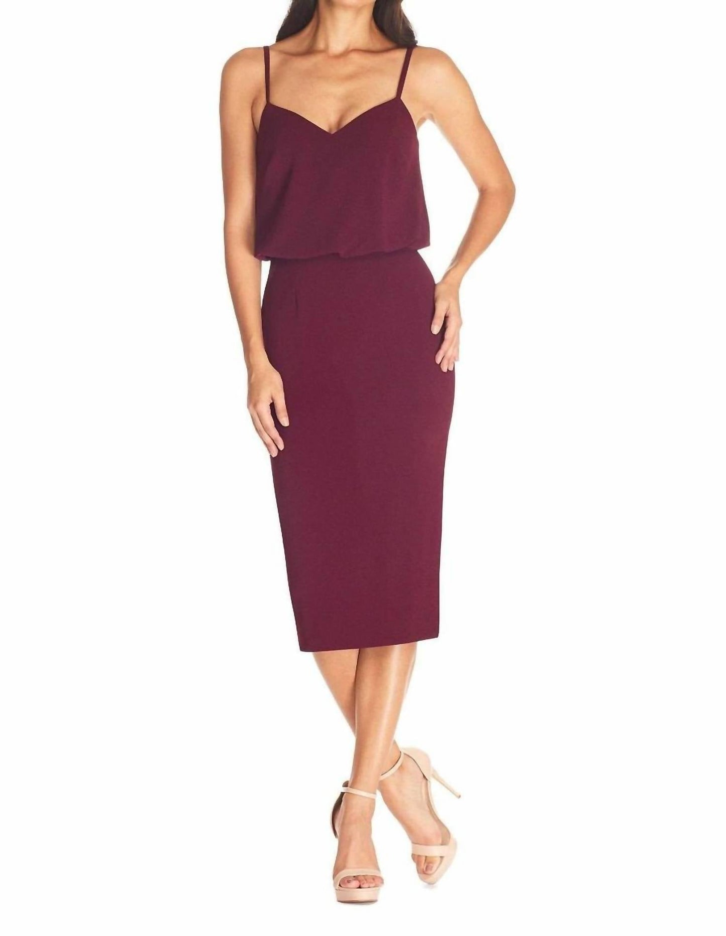 Dress The Population - Alondra Bubble Hem Blouson Top Midi Dress