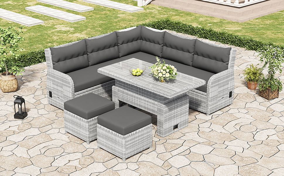 Outdoor Furniture Set Patio Rattan with Recliners and Tables