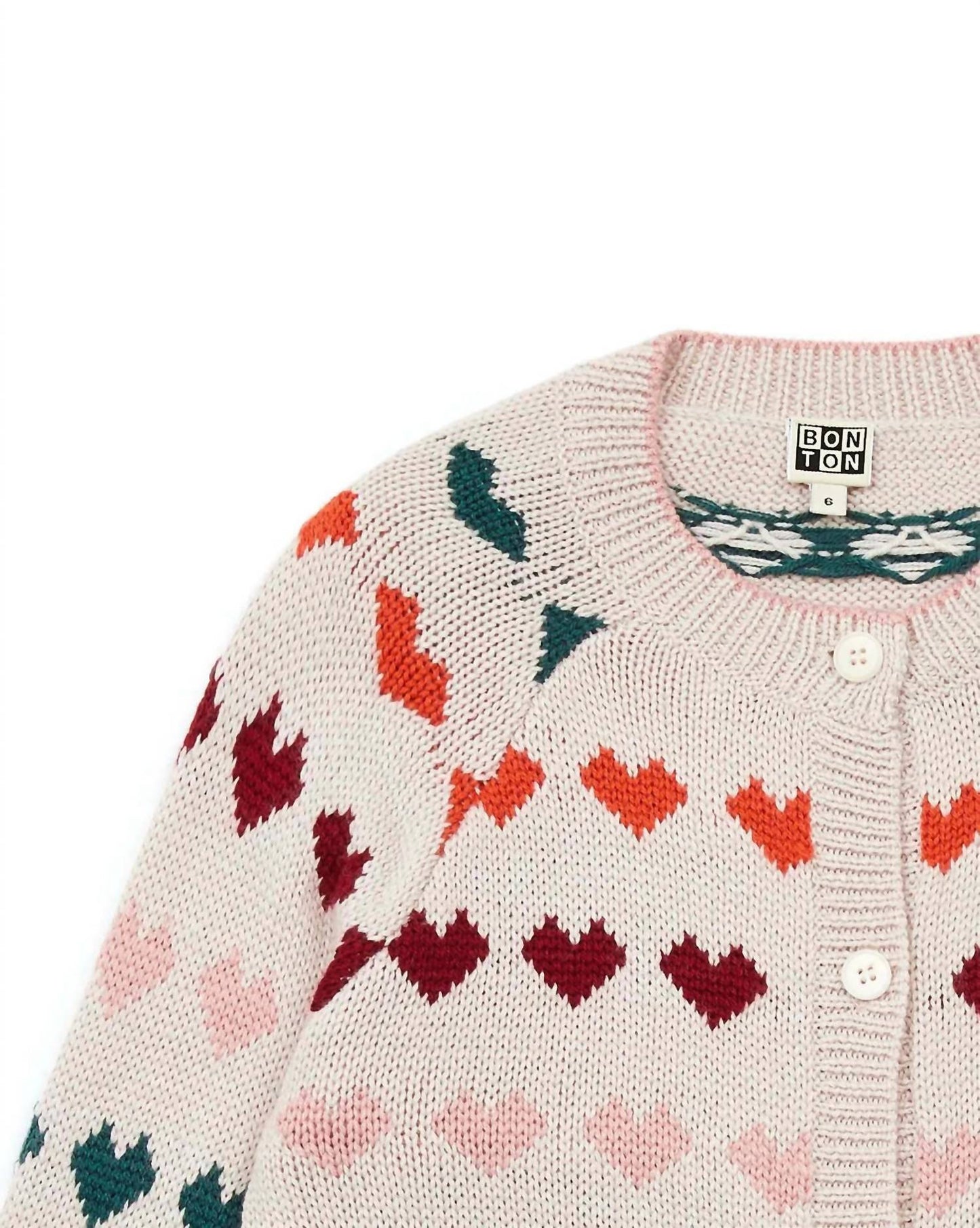 Bonton - Kid's Jacquard Knit Hearts Cardigan