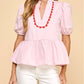 Tcec - Scalloped Split V-neck Puff Sleeve Top