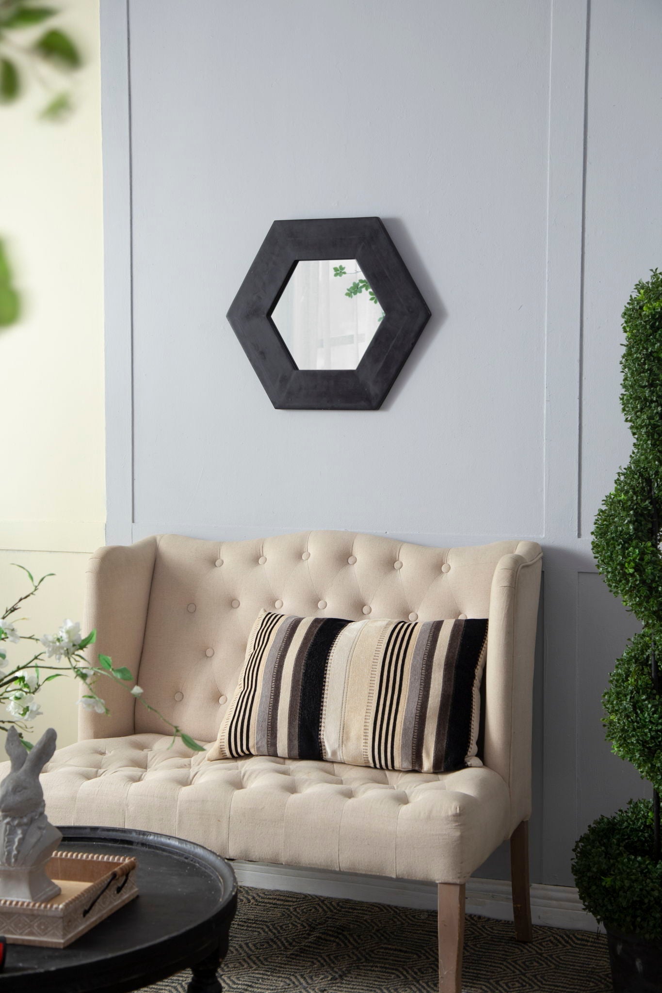 Hexagon Mirror With Natural Wood Frame