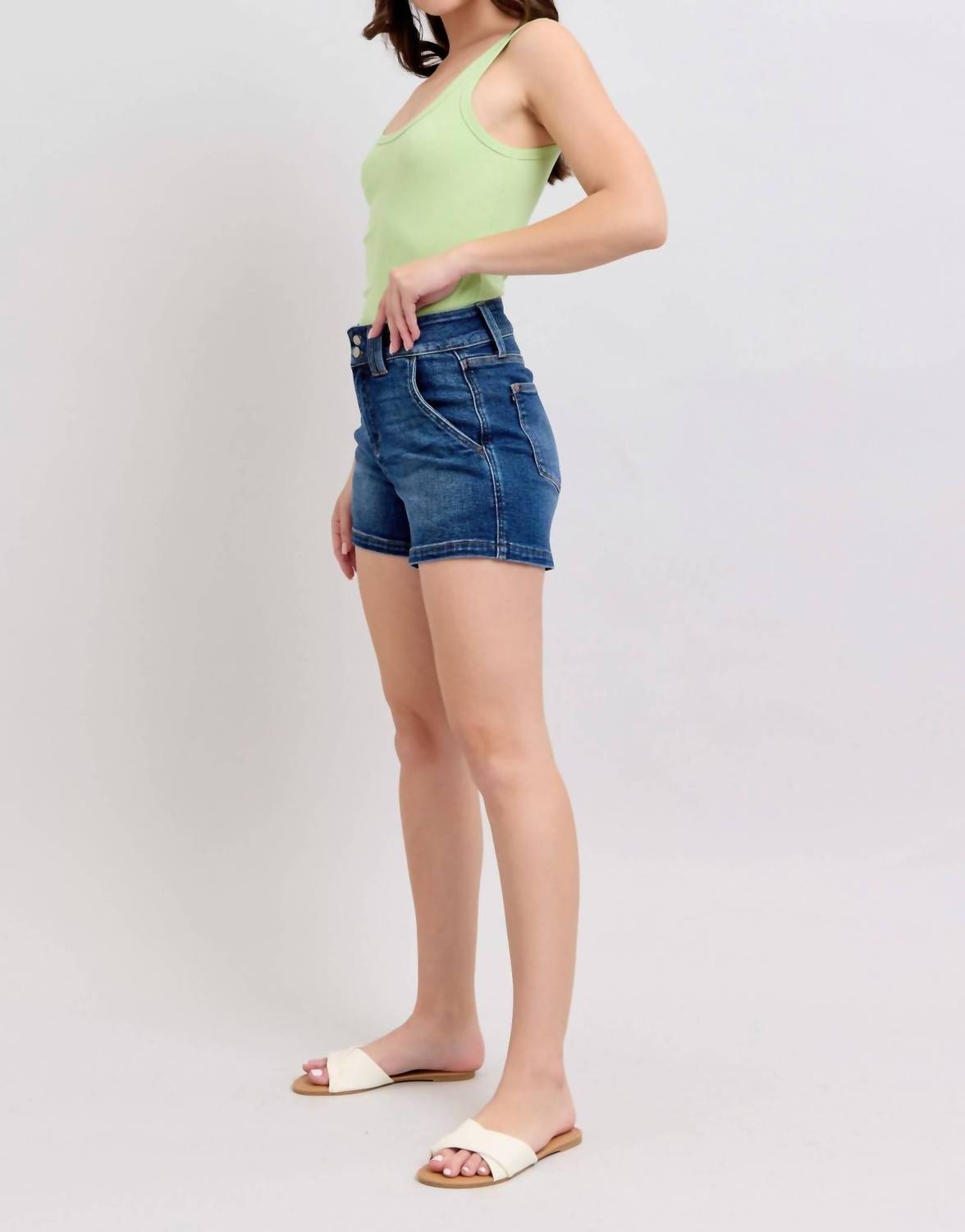 Judy Blue - High Waist Double Button Waistband Denim Short
