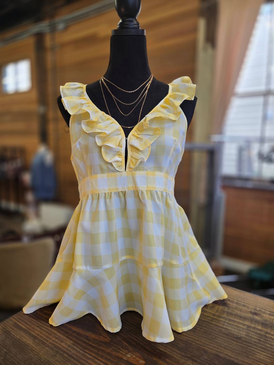 Bibi - Ruffled Neckline Peplum Top