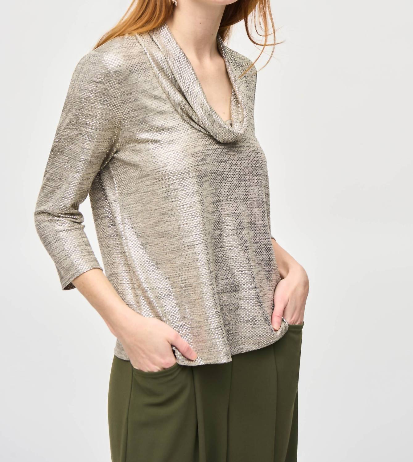 Joseph Ribkoff - Foiled Knit Cowl Collar Top