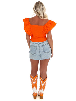 Day + Moon - Ribbed Ruffle Square Neck Top