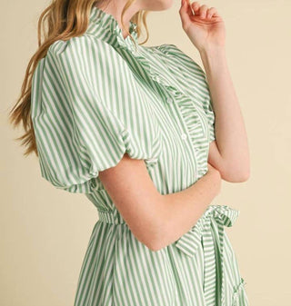 &amp;Merci - Vestido midi listrado com botões e babados