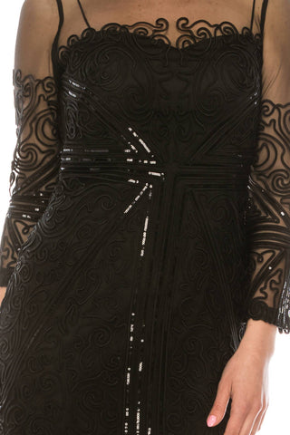 Aidan Mattox - Vestido bordado Soutache com manga 3/4