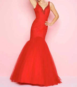 Mac Duggal - Vestido sereia com apliques de renda