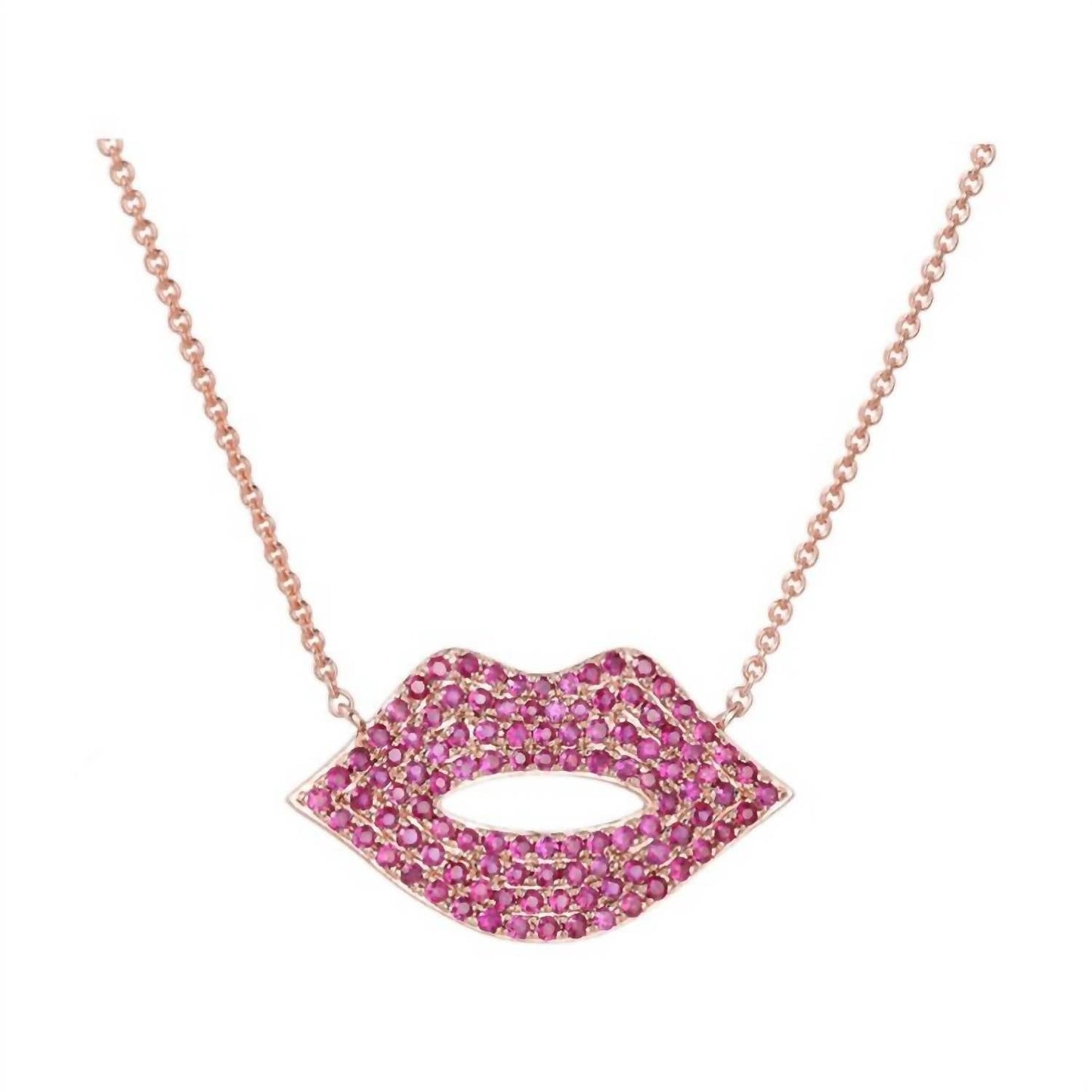 Diana M Jewels - 0.60 Cts Rubies Pave Lips Necklace