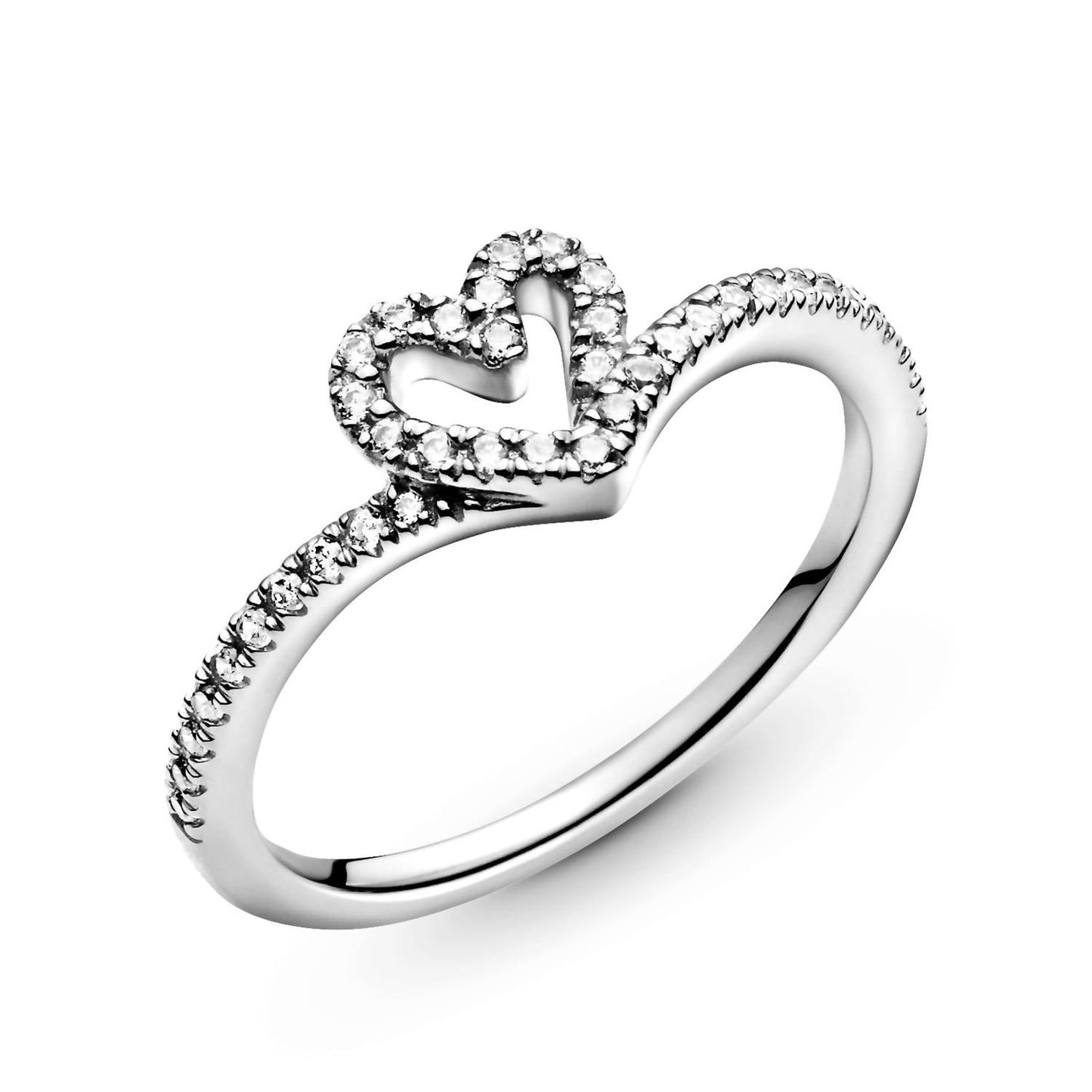 Pandora - Women's Sparkling Wishbone Heart Ring