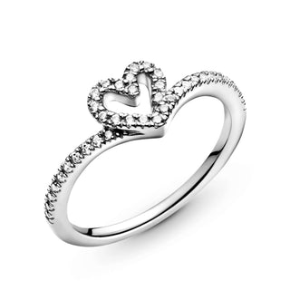 Pandora - Women's Sparkling Wishbone Heart Ring