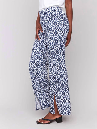 Charlie B - Front Slits Printed Wide Leg Pants