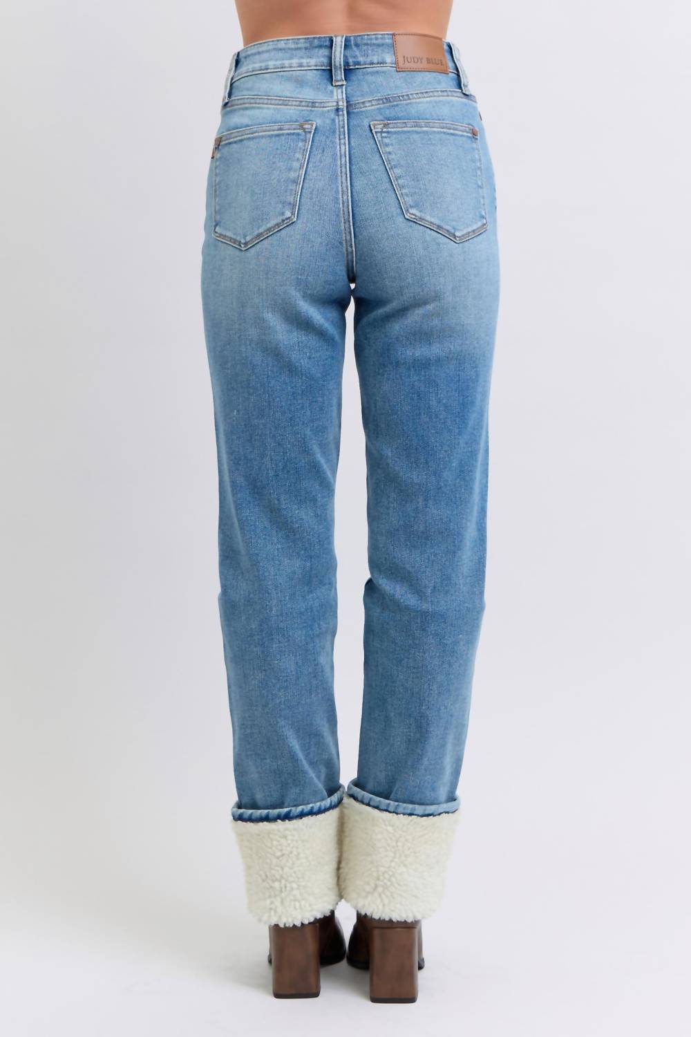 Judy Blue - High Waist Shearling Cuff Straight Leg Jeans