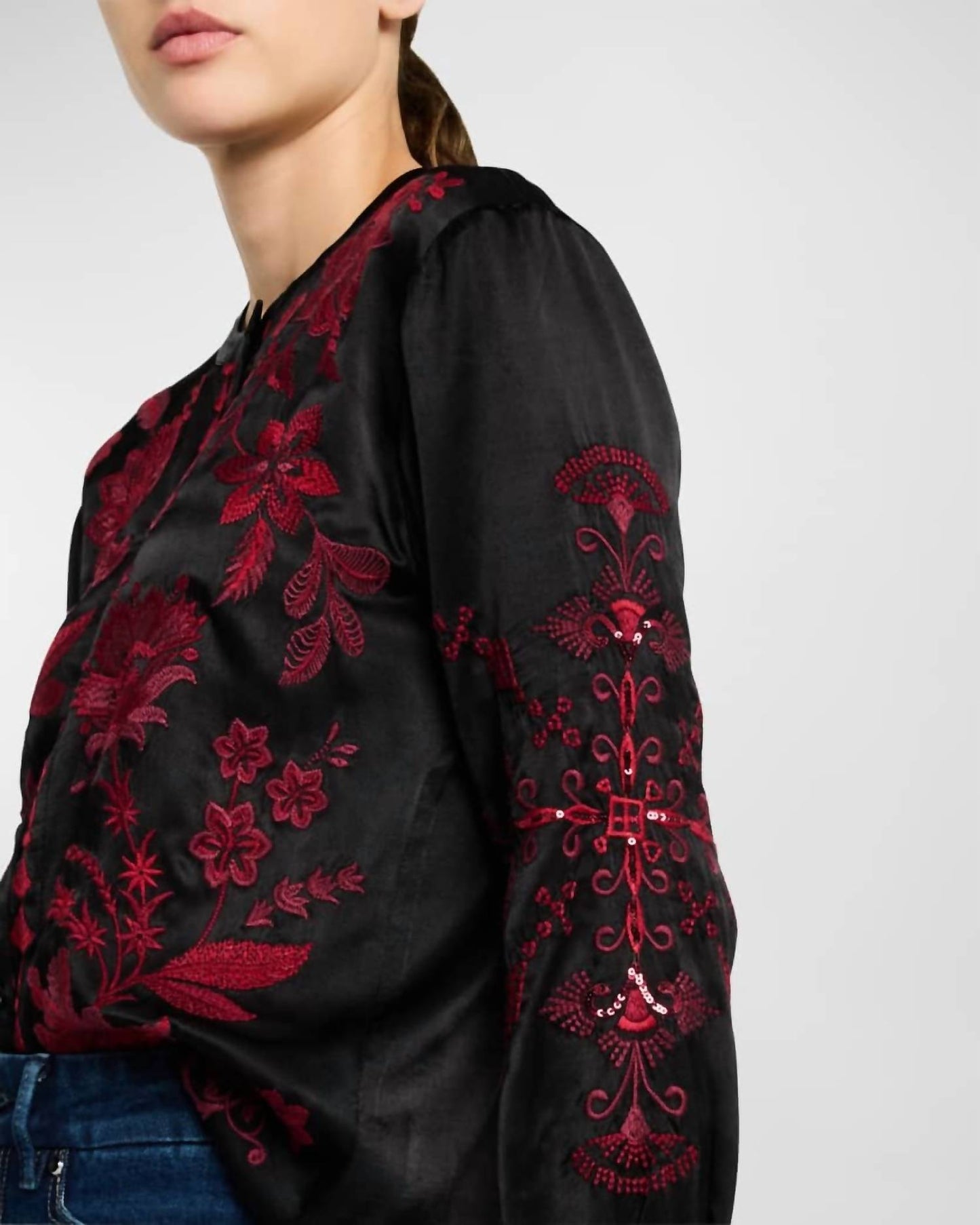 Johnny Was - Annalina Sequin Floral-Embroidered Shirt