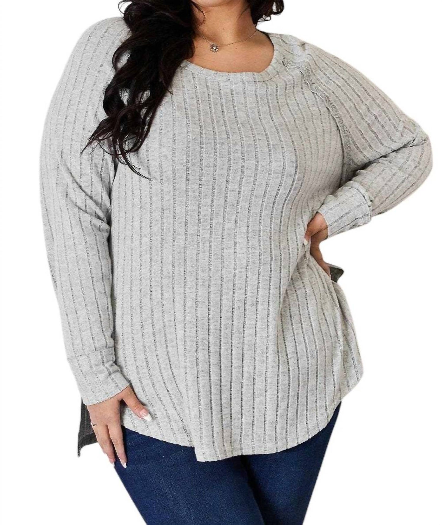 Basic Bae - Chic Ribbed Round Neck Slit Tee