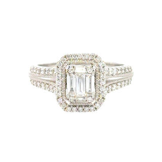 Aamiaa - Anel de noivado duplo com diamante natural de 0,66 quilates e corte esmeralda - Tamanho 6,5