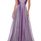 La Femme Strapless Metallic Organza Gown - Orchid