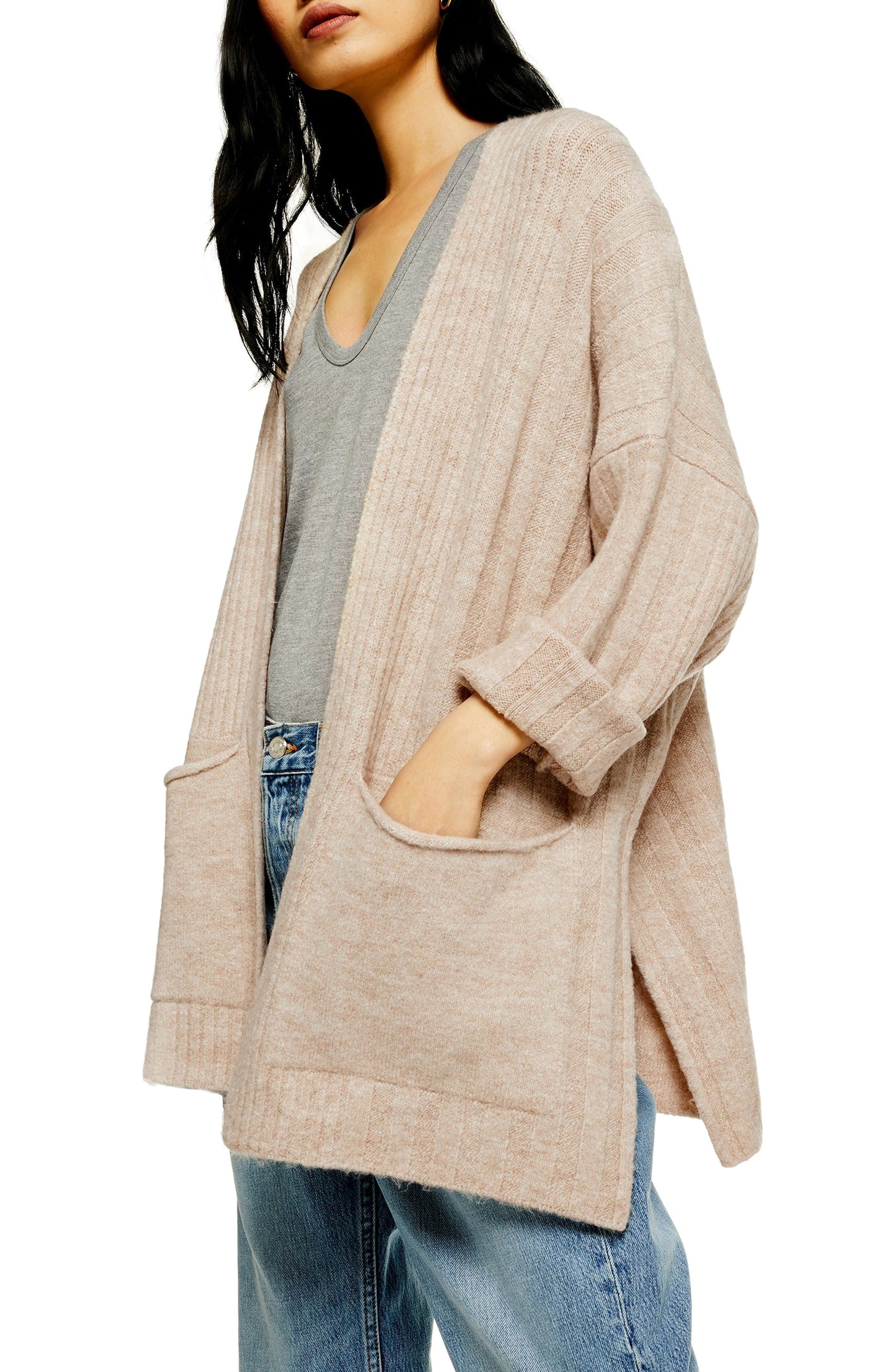 Women's Topshop Long Cardigan, Size X-Small - Beige