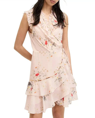 Allsaints - Vestido curto envelope com estampa floral e babados Ari Kora