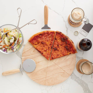 Creative Gifts International - Tábua de pizza de madeira com roda de corte e servidor