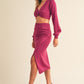Conjunto de blusa e saia midi de malha trançada frontal MABLE