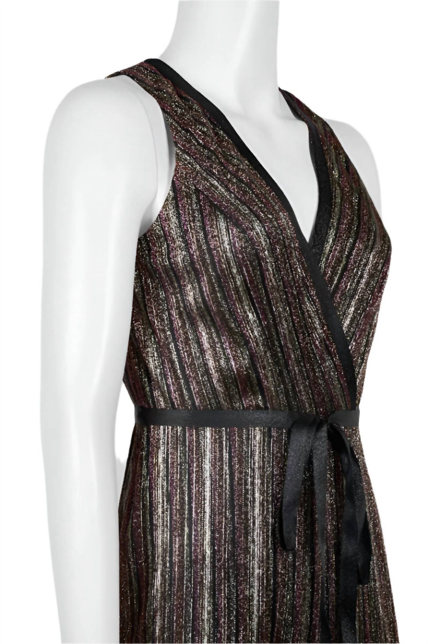 Aidan By Aidan Mattox - Sleeveless Piping Detail Tie Metallic Lurex Jumpsuit