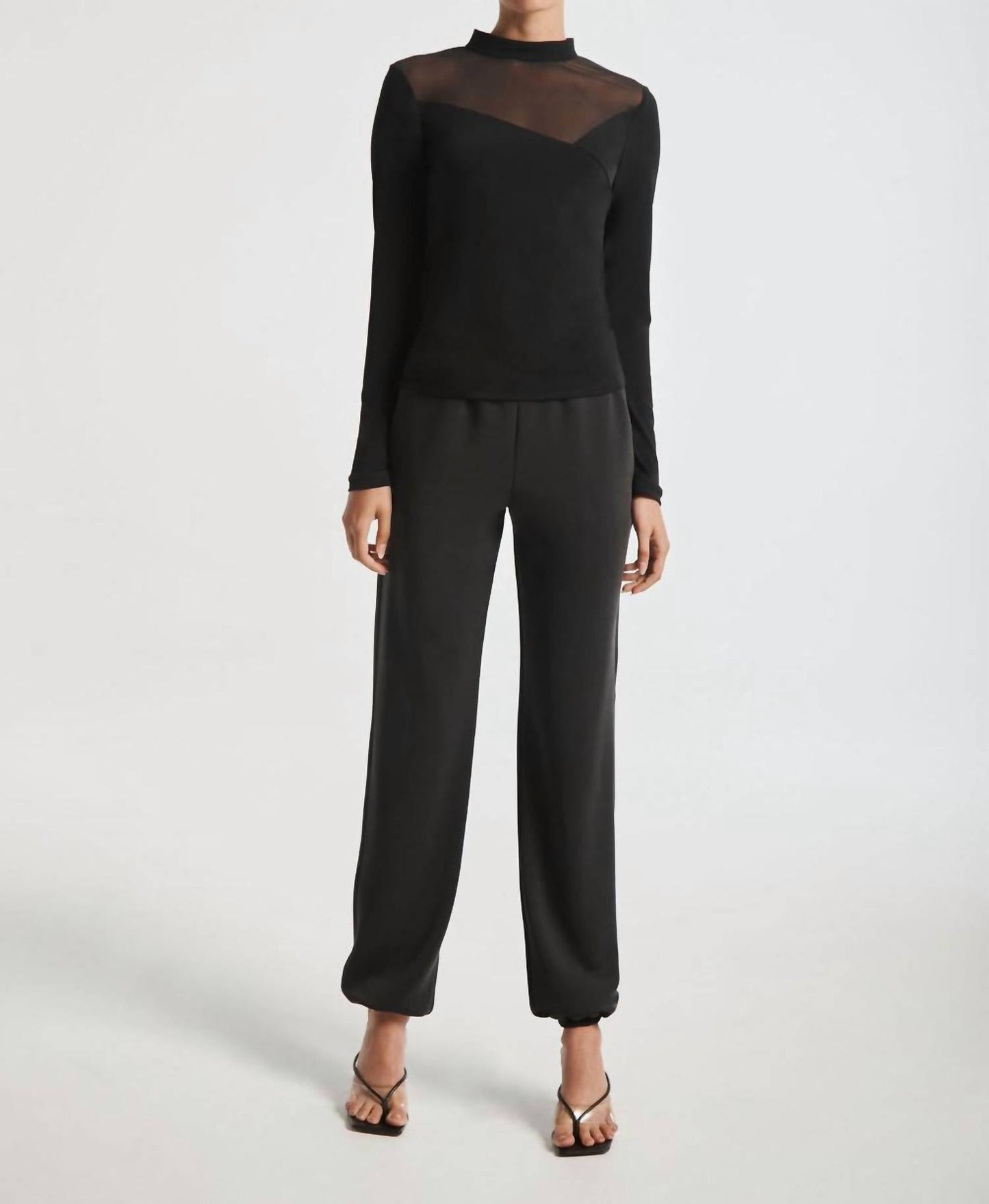 Lanston - Mesh Trim Mock Neck Top