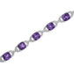 .925 Sterling Silver 7mm Cushion Cut Amethyst Gemstone and Diamond Tennis Link Bracelet (I-J Color, I1-I2 Clarity) - Size 7"